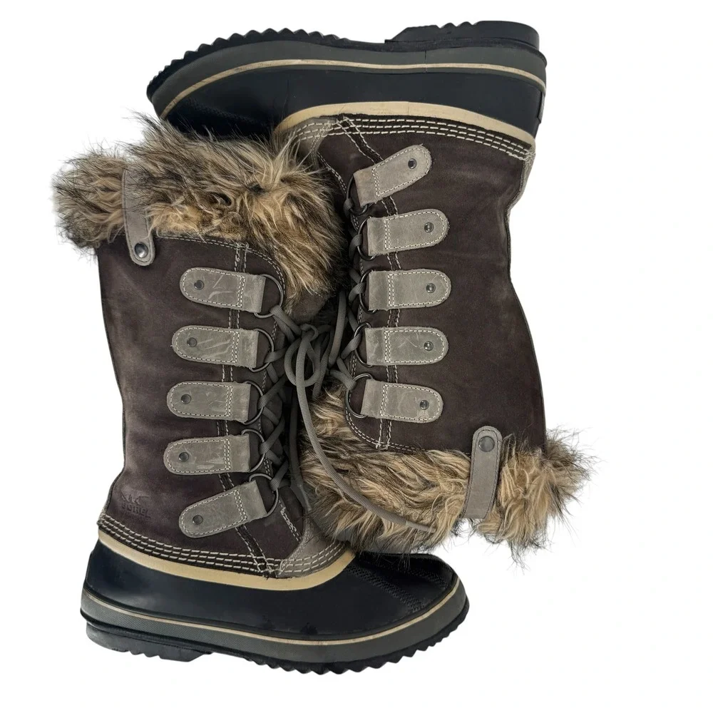 Sorel Joan of Arctic Tall Winter Boots Women 8 39 Waterproof Faux Fur Snow Gray